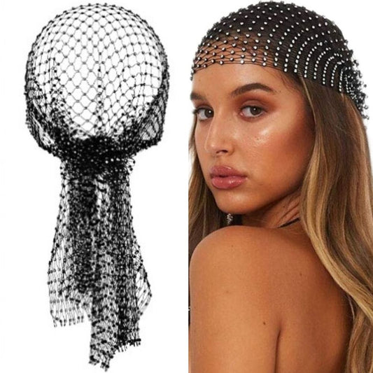 Rhinestone Mesh Head Wrap Sparkling Crystal Hair Scarf for Women Elegant Headpiece