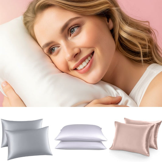 2 Pack Pure Mulberry Silk Pillowcases for Hair & Skin - Luxurious, Soft, and Gentle Bedding