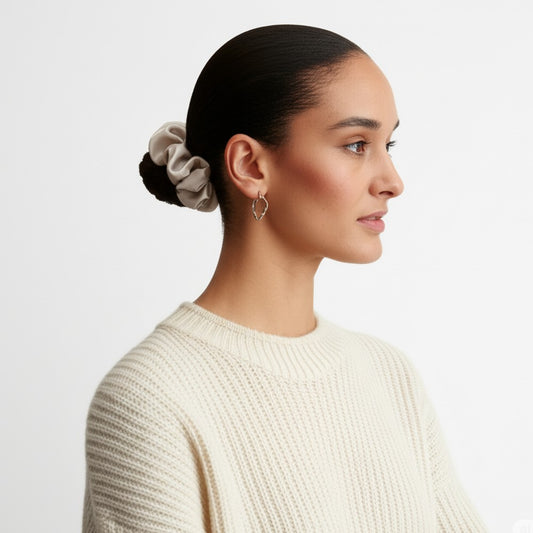 Silk Hair Scrunchie Gentle Damage-Free Elastic for Healthy Hair 100% Real Silk - Beige