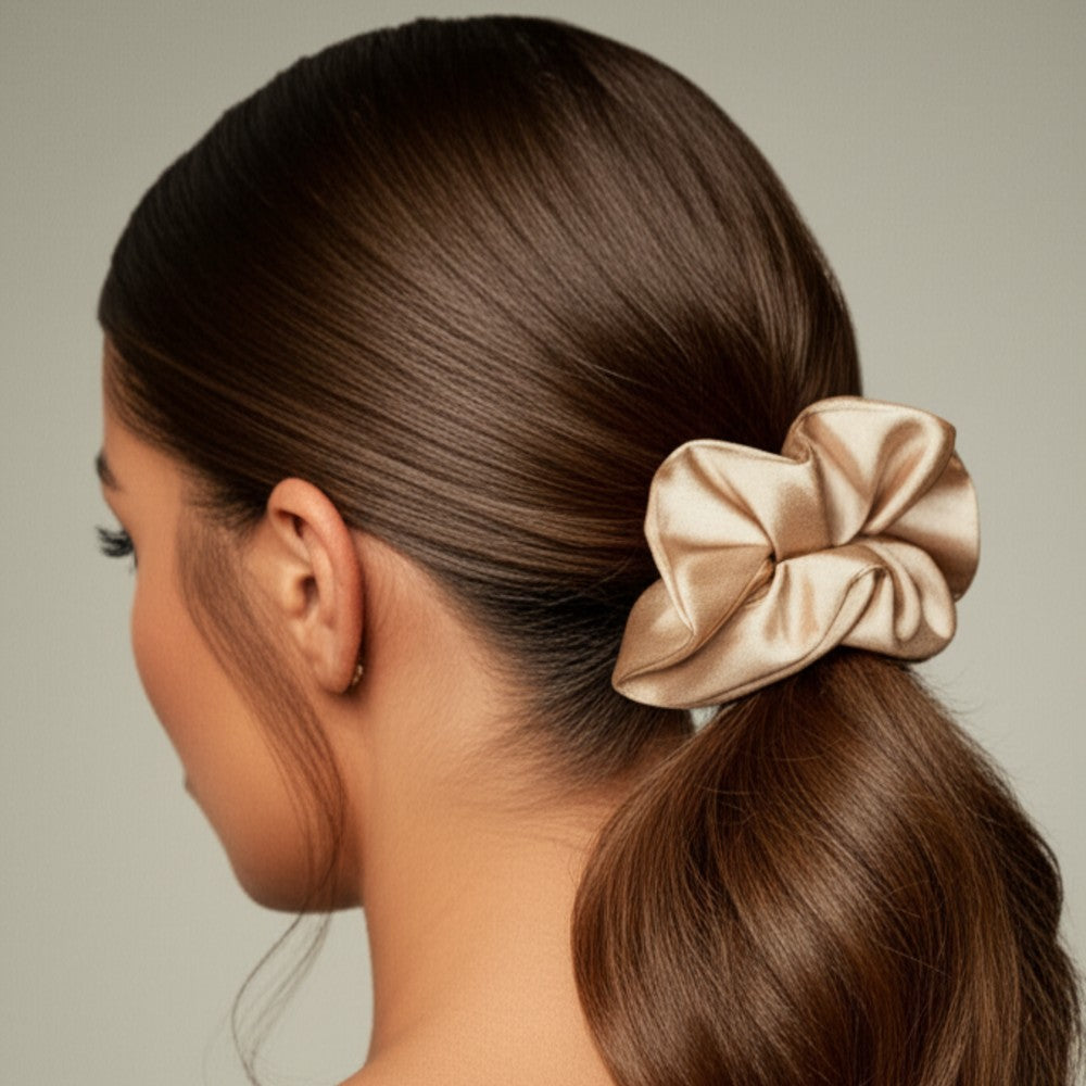 Silk Hair Scrunchie Gentle Damage-Free Elastic for Healthy Hair 100% Real Silk - Beige