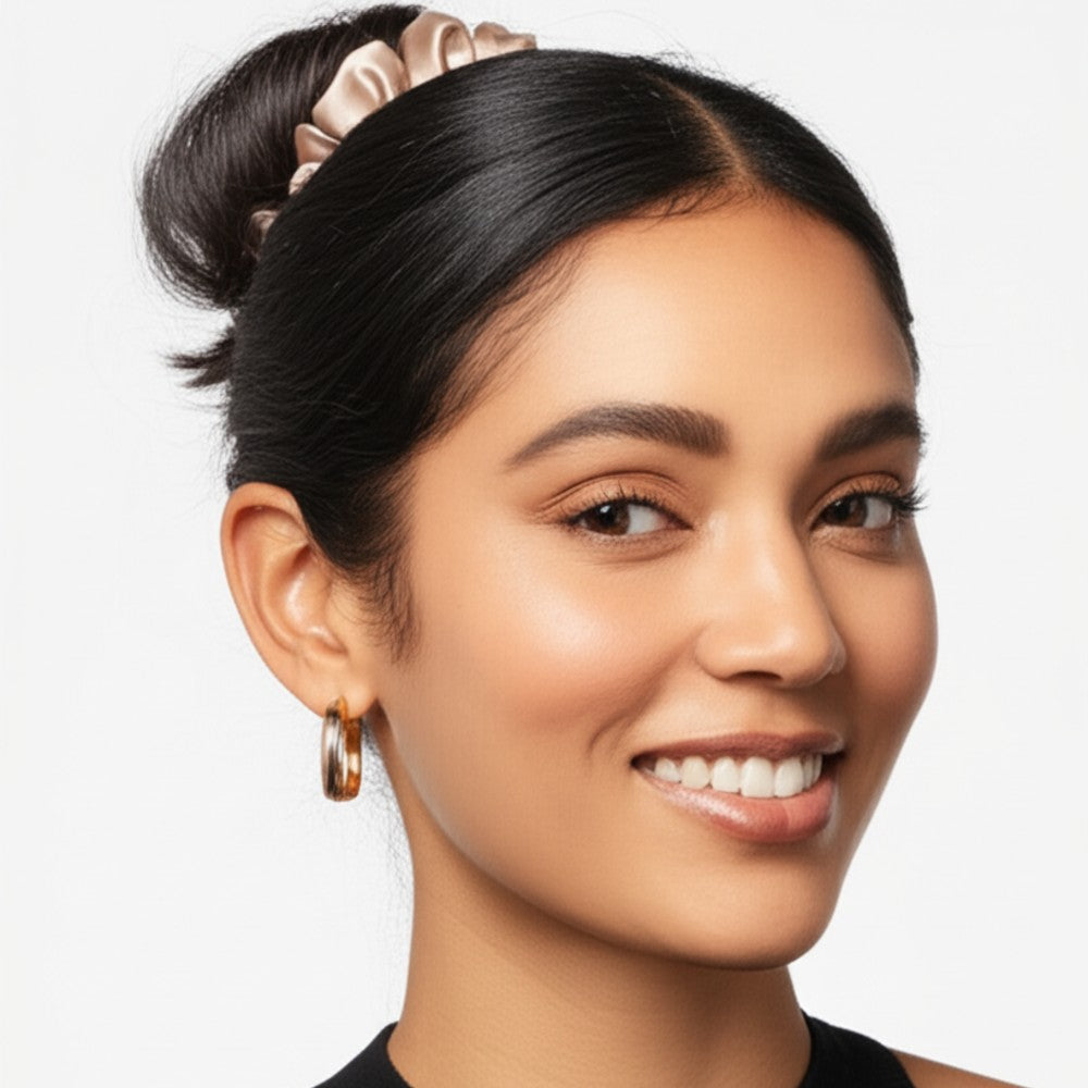 Silk Hair Scrunchie Gentle Damage-Free Elastic for Healthy Hair 100% Real Silk - Beige