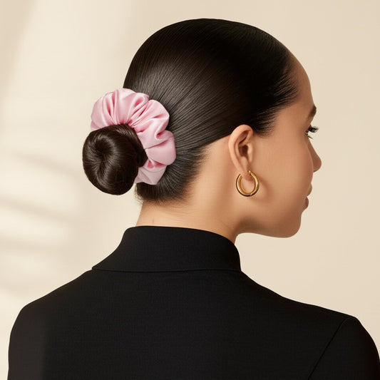 Silk Hair Scrunchie Gentle Damage-Free Elastic for Healthy Hair 100% Real Silk - Pink