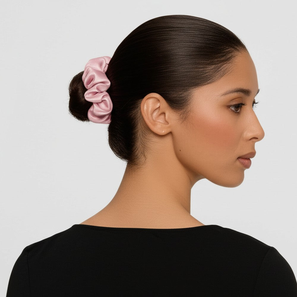 Silk Hair Scrunchie Gentle Damage-Free Elastic for Healthy Hair 100% Real Silk - Pink