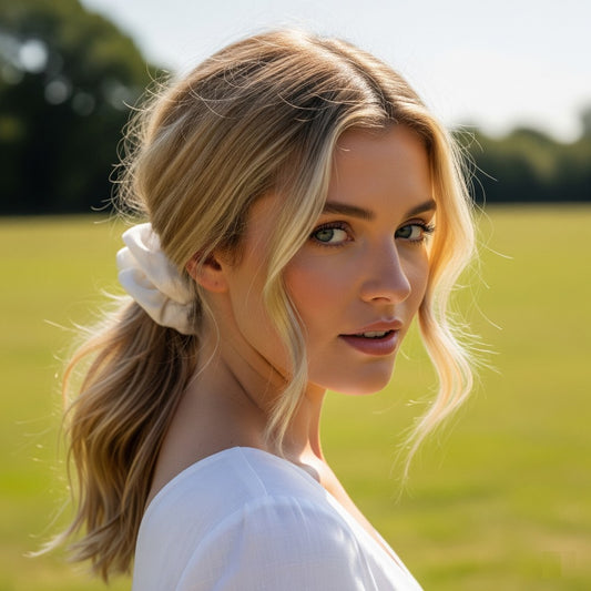 Silk Hair Scrunchie Gentle Damage-Free Elastic for Healthy Hair 100% Real Silk - White