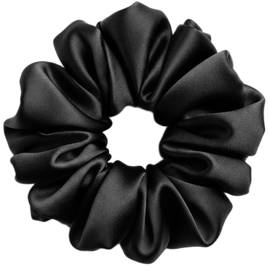 Silk Hair Scrunchie Gentle Damage-Free Elastic for Healthy Hair 100% Real Silk - Black