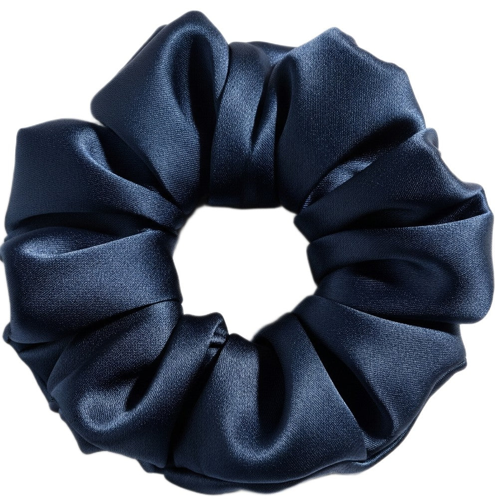 Silk Hair Scrunchie Gentle Damage-Free Elastic for Healthy Hair 100% Real Silk - Navy