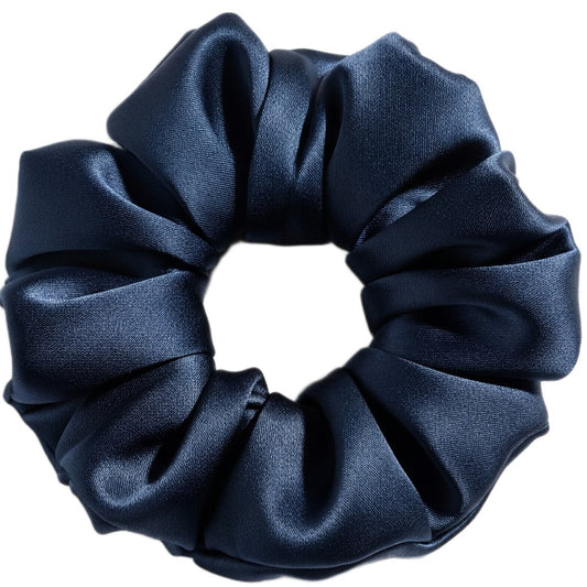 Silk Hair Scrunchie Gentle Damage-Free Elastic for Healthy Hair 100% Real Silk - Navy