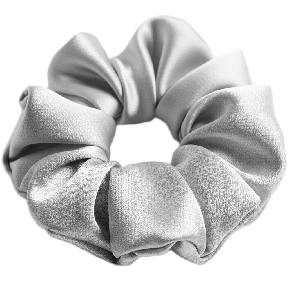 Silk Hair Scrunchie Gentle Damage-Free Elastic for Healthy Hair 100% Real Silk - Silver