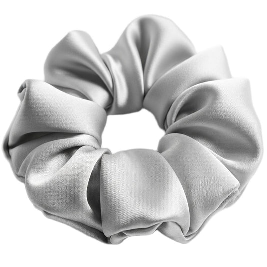 Silk Hair Scrunchie Gentle Damage-Free Elastic for Healthy Hair 100% Real Silk - Silver