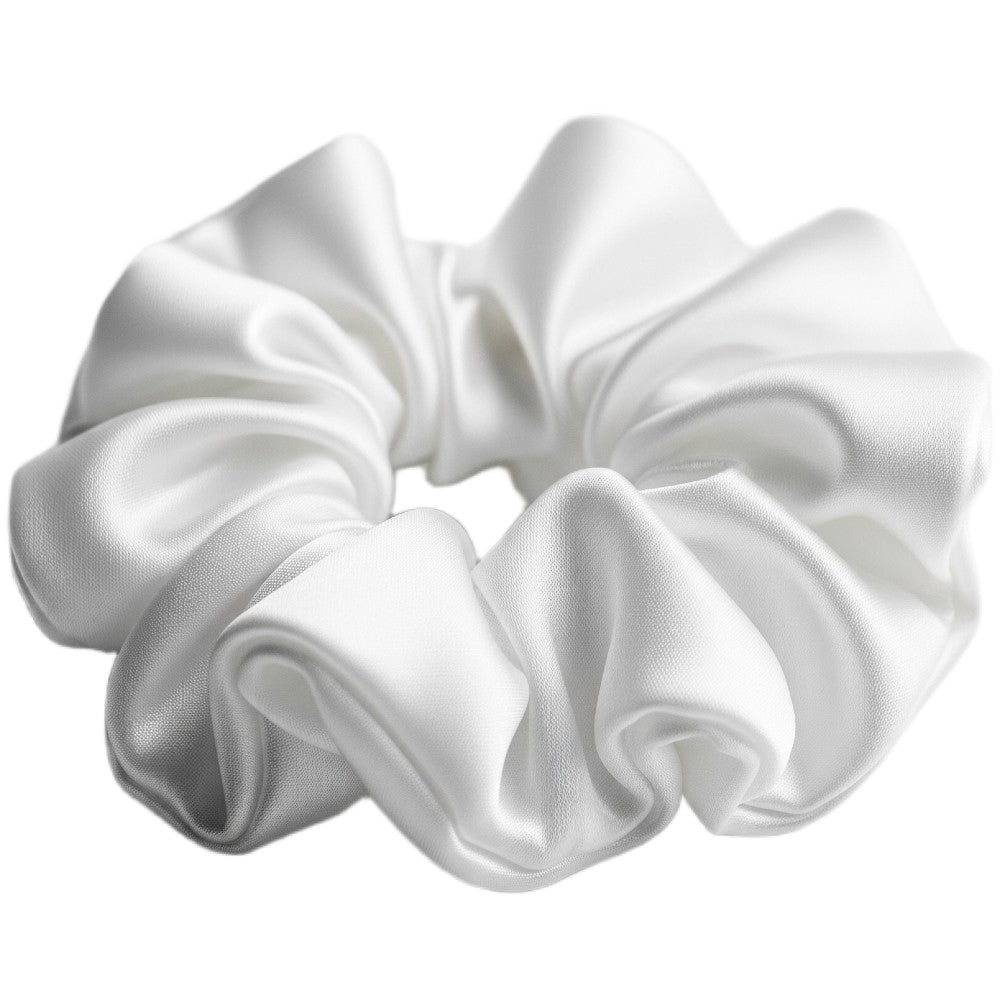 Silk Hair Scrunchie Gentle Damage-Free Elastic for Healthy Hair 100% Real Silk - White