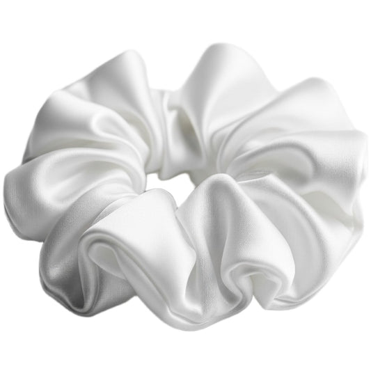 Silk Hair Scrunchie Gentle Damage-Free Elastic for Healthy Hair 100% Real Silk - White