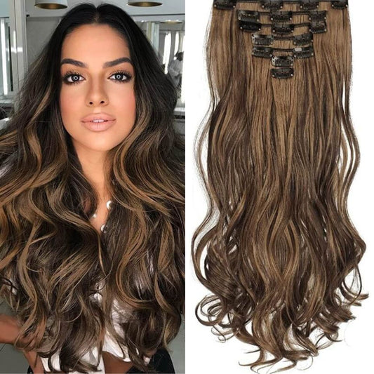 Wavy Clip-in Hair Extensions 6pcs Synthetic Hair 22-inch Extensions for Instant Volume & Length