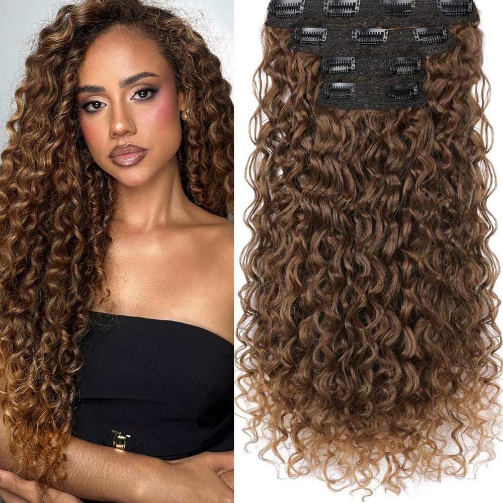 Natural Curly Hair 4-Piece Clip-In Extensions Synthetic Hair 20-inch for Instant Volume & Length