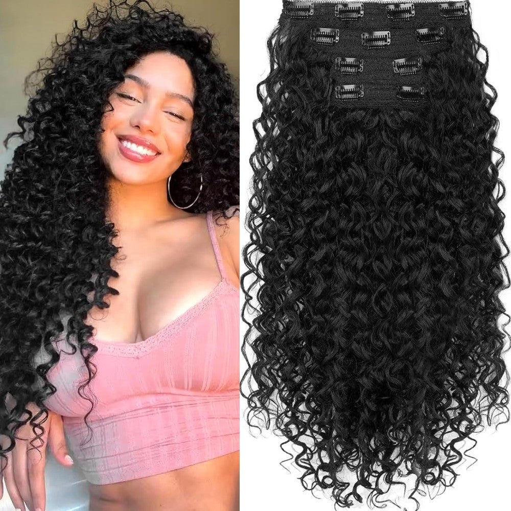 Natural Curly Hair 4-Piece Clip-In Extensions Synthetic Hair 20-inch for Instant Volume & Length