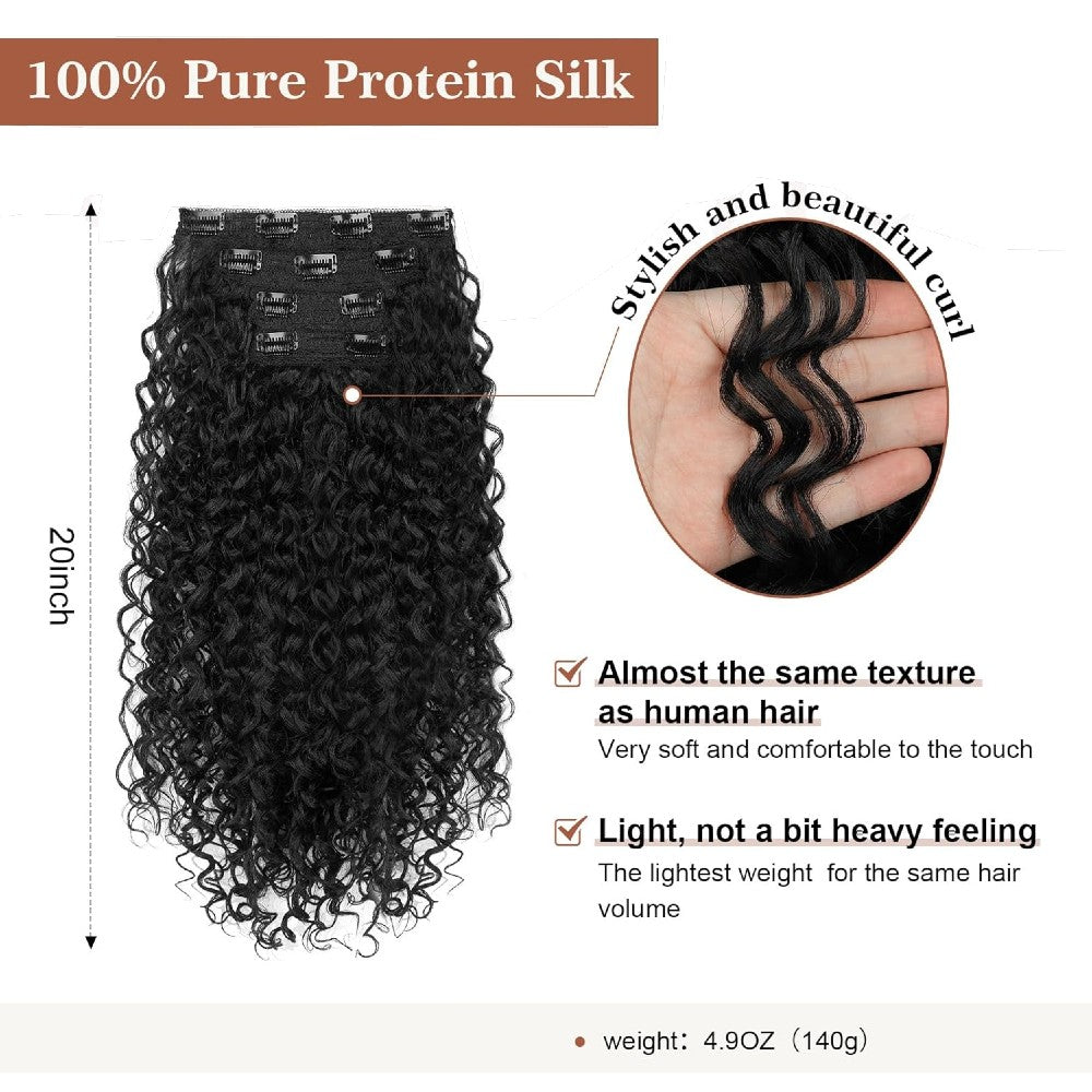 Natural Curly Hair 4-Piece Clip-In Extensions Synthetic Hair 20-inch for Instant Volume & Length