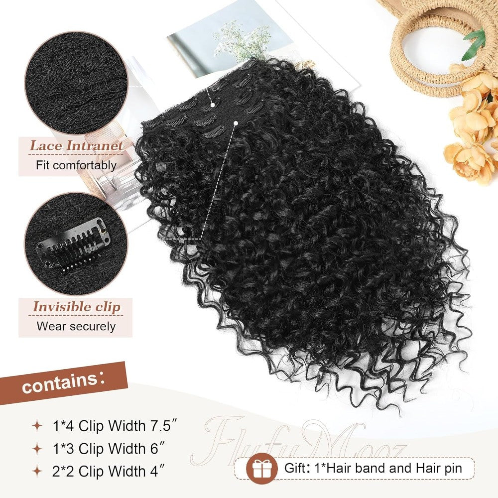 Natural Curly Hair 4-Piece Clip-In Extensions Synthetic Hair 20-inch for Instant Volume & Length
