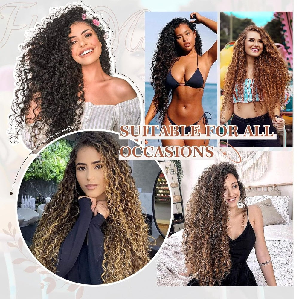 Natural Curly Hair 4-Piece Clip-In Extensions Synthetic Hair 20-inch for Instant Volume & Length
