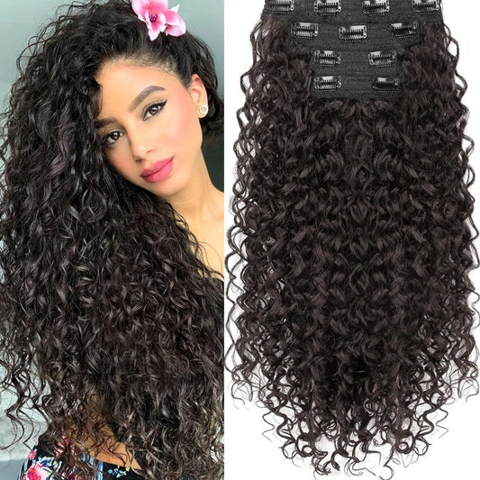 Natural Curly Hair 4-Piece Clip-In Extensions Synthetic Hair 20-inch for Instant Volume & Length