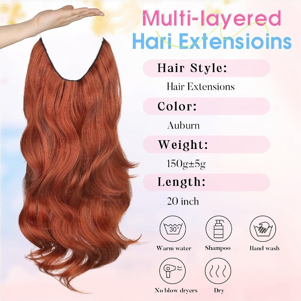 Invisible Wire/Clip-In Hair Extensions 20 inch Natural Wavy Secure Max Volume Seamless Halo Design
