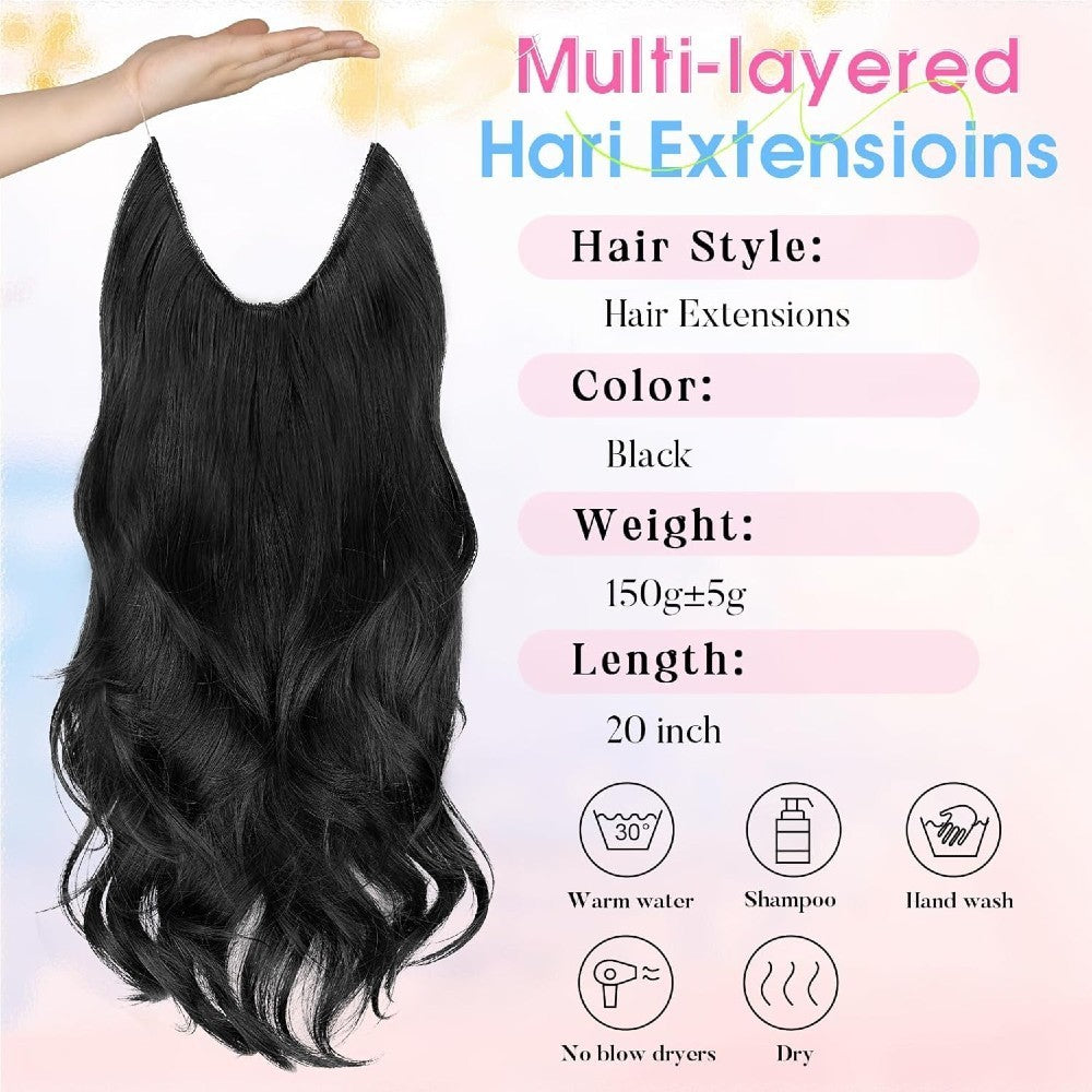 Invisible Wire/Clip-In Hair Extensions 20 inch Natural Wavy Secure Max Volume Seamless Halo Design