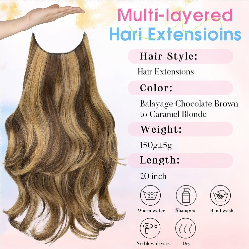 Invisible Wire/Clip-In Hair Extensions 20 inch Natural Wavy Secure Max Volume Seamless Halo Design