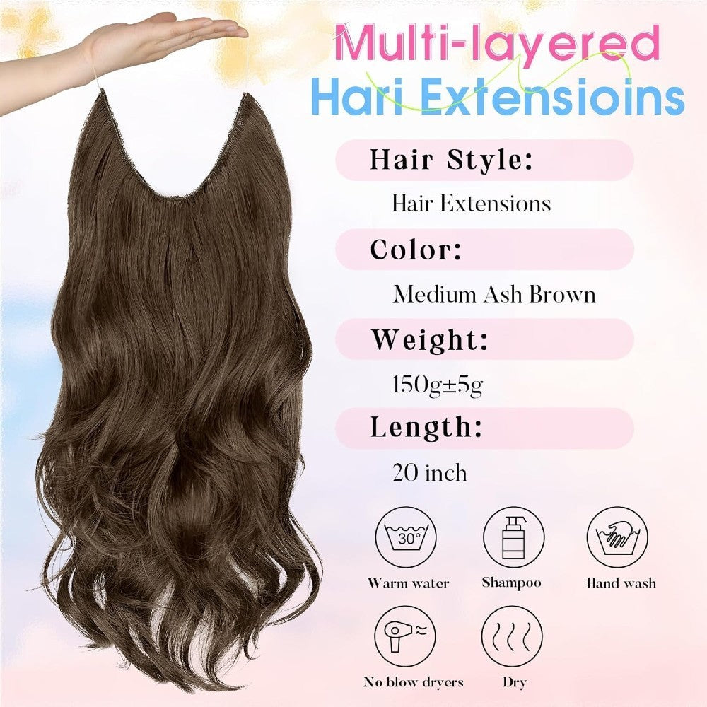 Invisible Wire/Clip-In Hair Extensions 20 inch Natural Wavy Secure Max Volume Seamless Halo Design