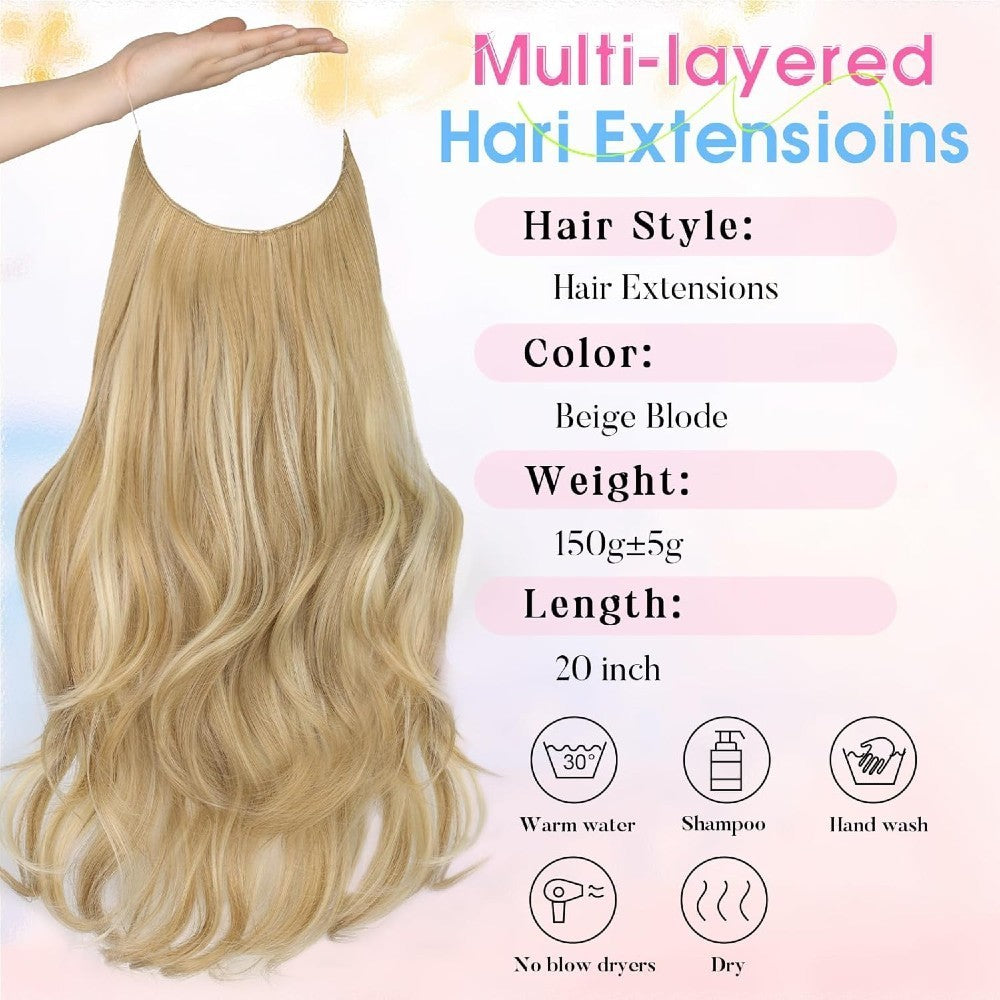 Invisible Wire/Clip-In Hair Extensions 20 inch Natural Wavy Secure Max Volume Seamless Halo Design