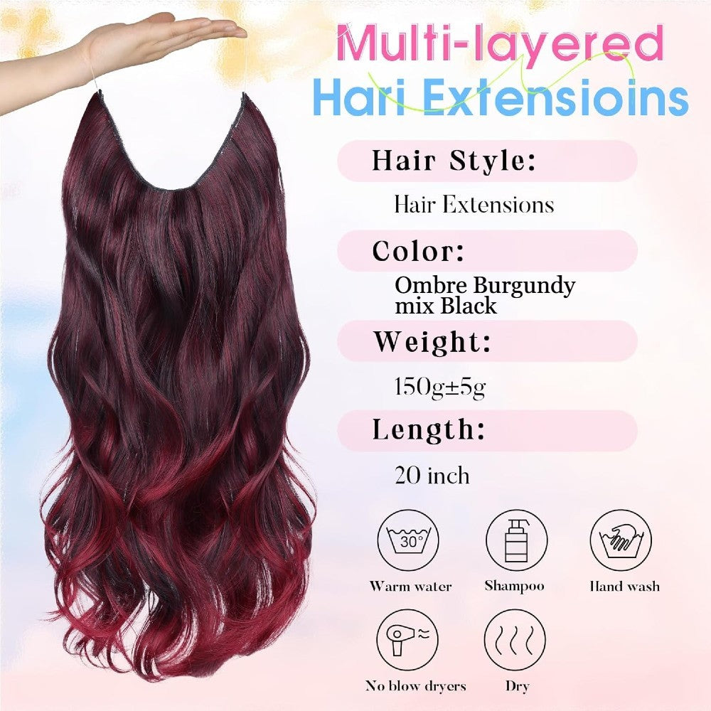 Invisible Wire/Clip-In Hair Extensions 20 inch Natural Wavy Secure Max Volume Seamless Halo Design