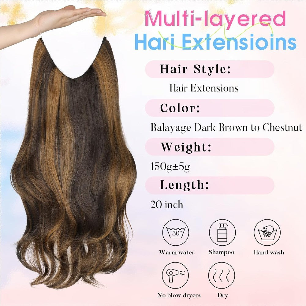 Invisible Wire/Clip-In Hair Extensions 20 inch Natural Wavy Secure Max Volume Seamless Halo Design
