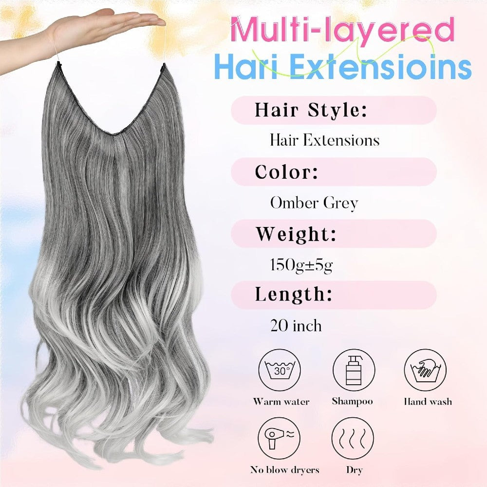 Invisible Wire/Clip-In Hair Extensions 20 inch Natural Wavy Secure Max Volume Seamless Halo Design
