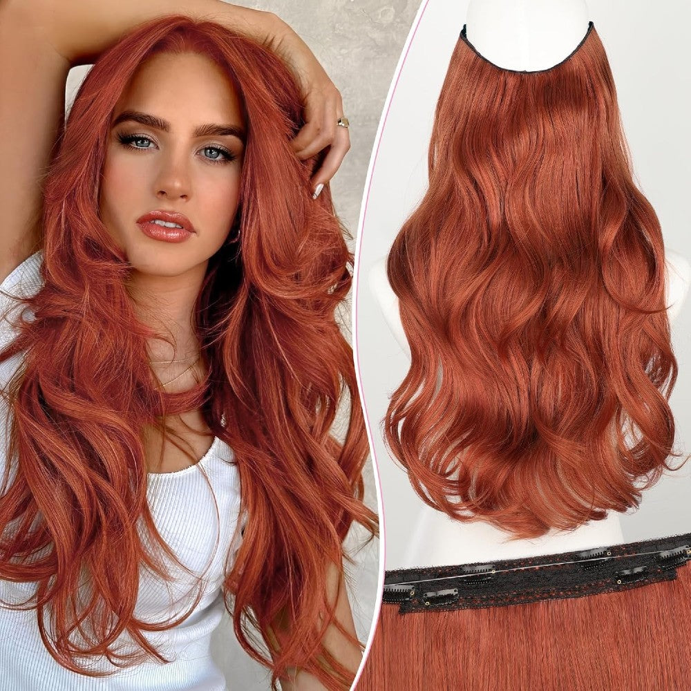 Invisible Wire/Clip-In Hair Extensions 20 inch Natural Wavy Secure Max Volume Seamless Halo Design
