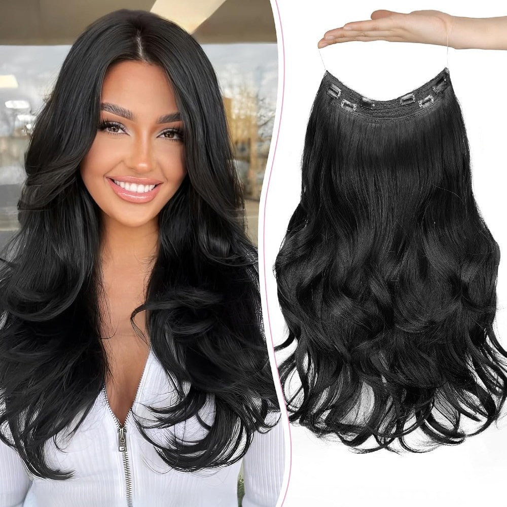 Invisible Wire/Clip-In Hair Extensions 20 inch Natural Wavy Secure Max Volume Seamless Halo Design
