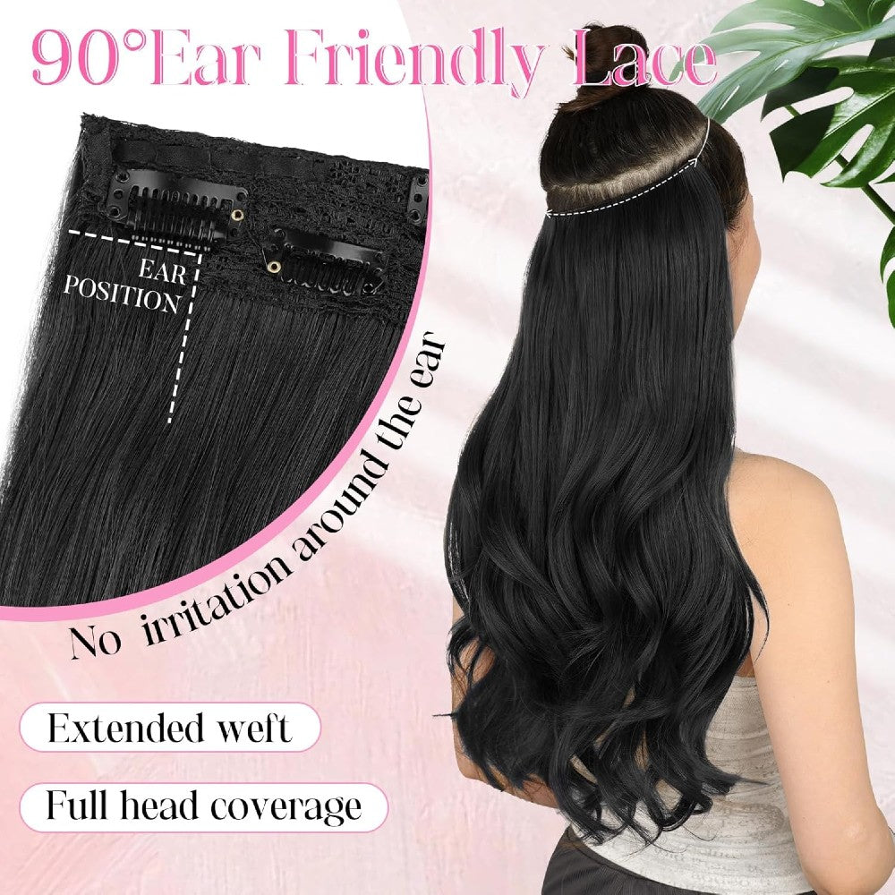 Invisible Wire/Clip-In Hair Extensions 20 inch Natural Wavy Secure Max Volume Seamless Halo Design