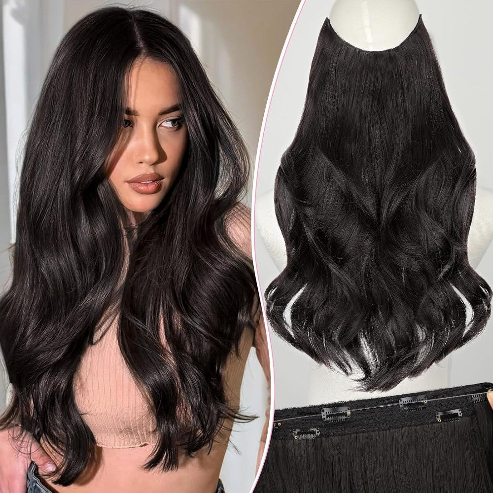 Invisible Wire/Clip-In Hair Extensions 20 inch Natural Wavy Secure Max Volume Seamless Halo Design