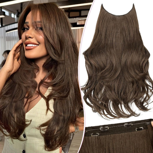 Invisible Wire/Clip-In Hair Extensions 20 inch Natural Wavy Secure Max Volume Seamless Halo Design
