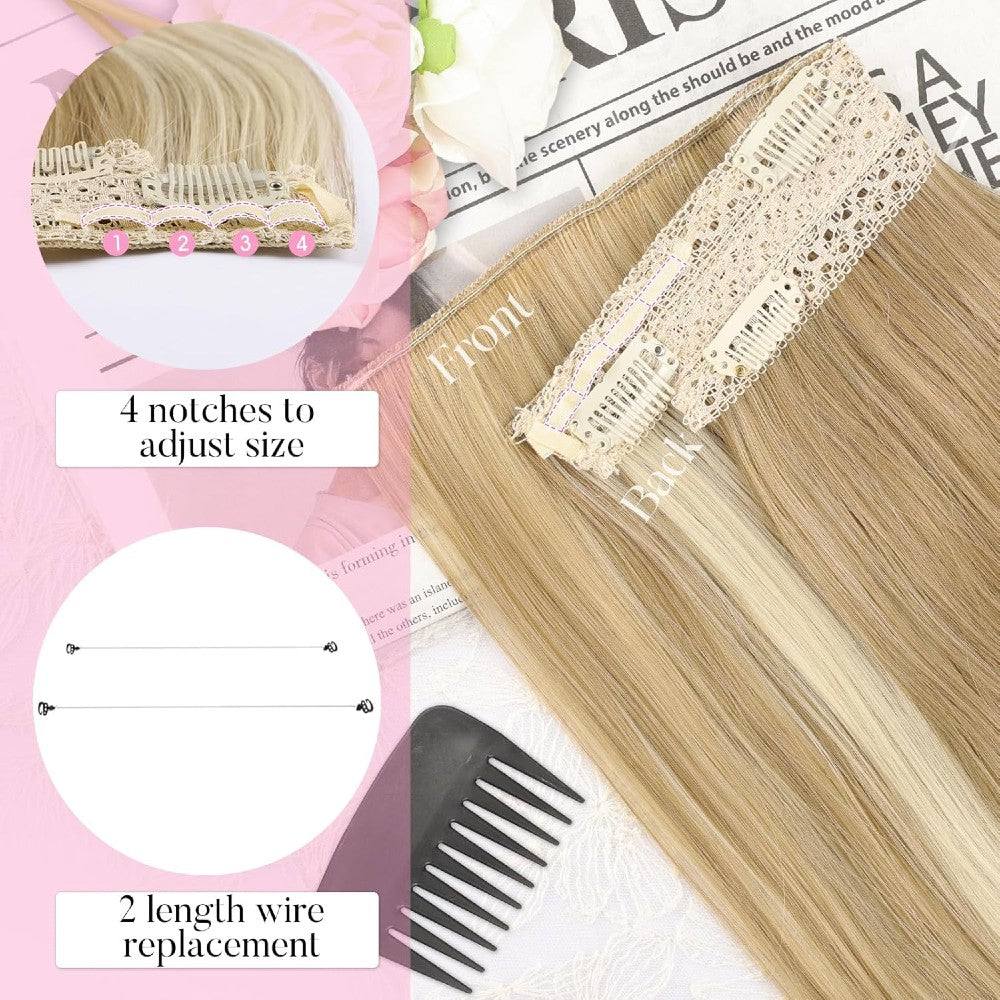 Invisible Wire/Clip-In Hair Extensions 20 inch Natural Wavy Secure Max Volume Seamless Halo Design