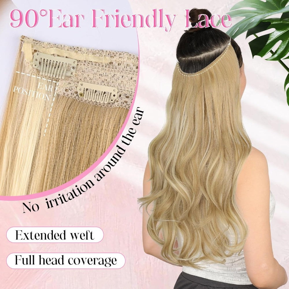 Invisible Wire/Clip-In Hair Extensions 20 inch Natural Wavy Secure Max Volume Seamless Halo Design