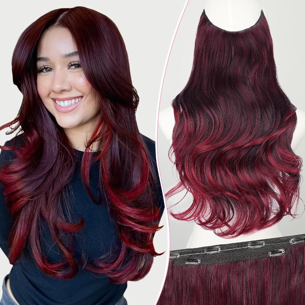 Invisible Wire/Clip-In Hair Extensions 20 inch Natural Wavy Secure Max Volume Seamless Halo Design