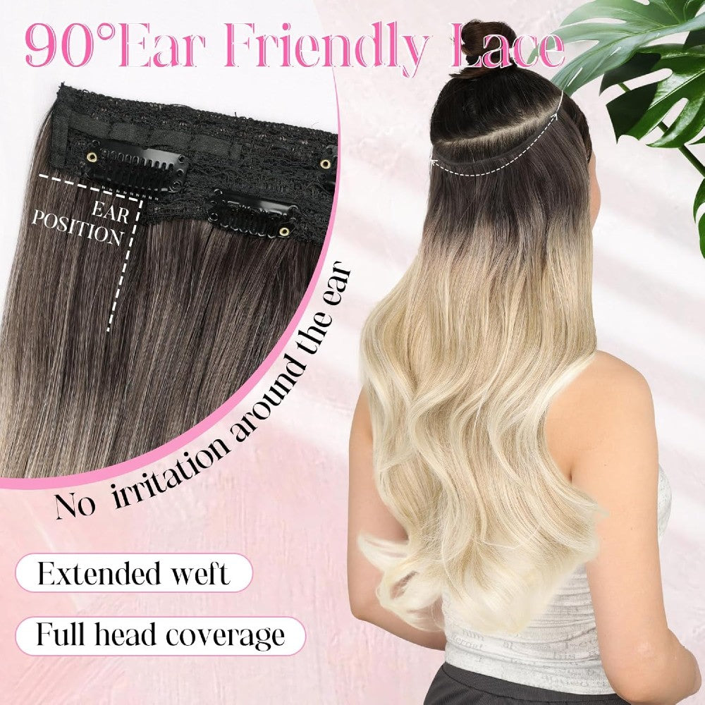 Invisible Wire/Clip-In Hair Extensions 20 inch Natural Wavy Secure Max Volume Seamless Halo Design