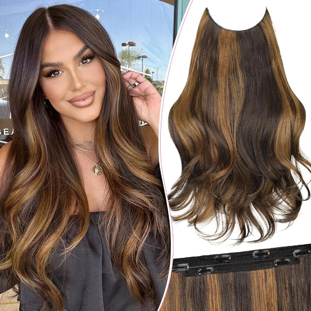 Invisible Wire/Clip-In Hair Extensions 20 inch Natural Wavy Secure Max Volume Seamless Halo Design