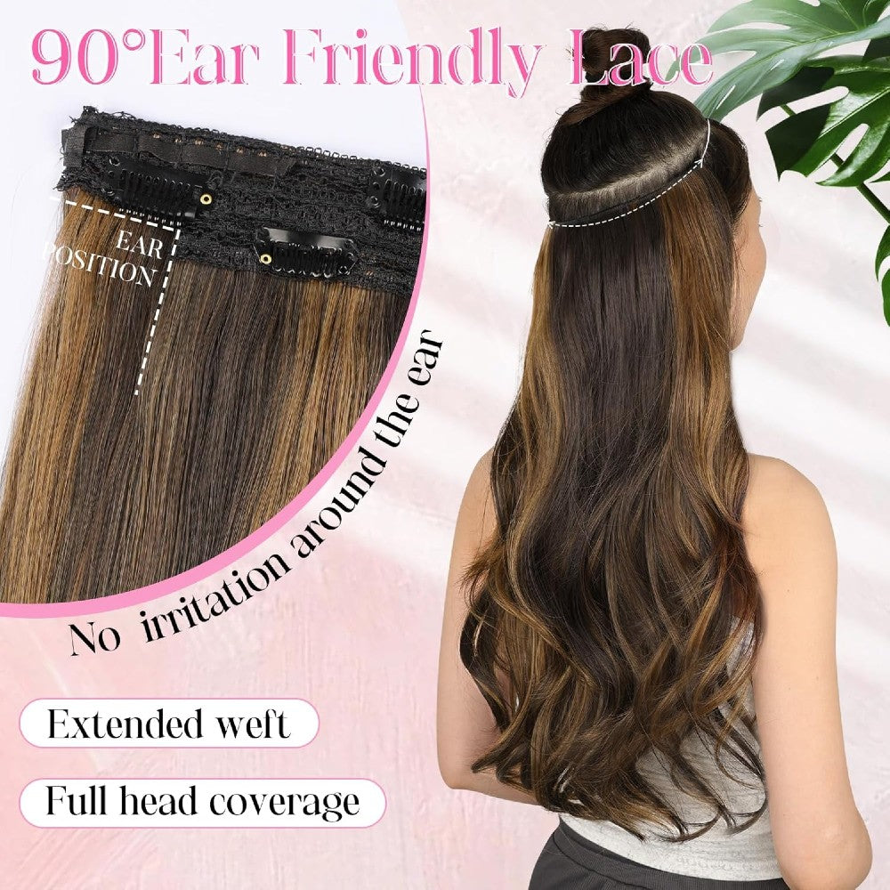 Invisible Wire/Clip-In Hair Extensions 20 inch Natural Wavy Secure Max Volume Seamless Halo Design