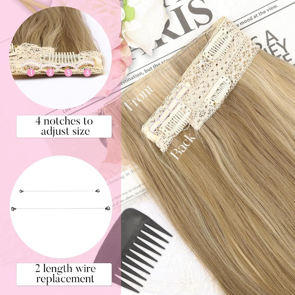 Invisible Wire/Clip-In Hair Extensions 20 inch Natural Wavy Secure Max Volume Seamless Halo Design