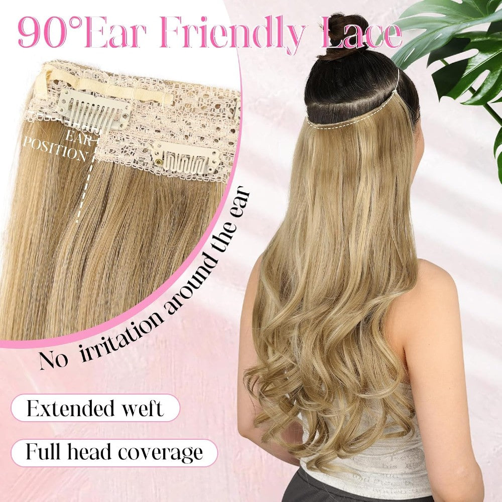 Invisible Wire/Clip-In Hair Extensions 20 inch Natural Wavy Secure Max Volume Seamless Halo Design