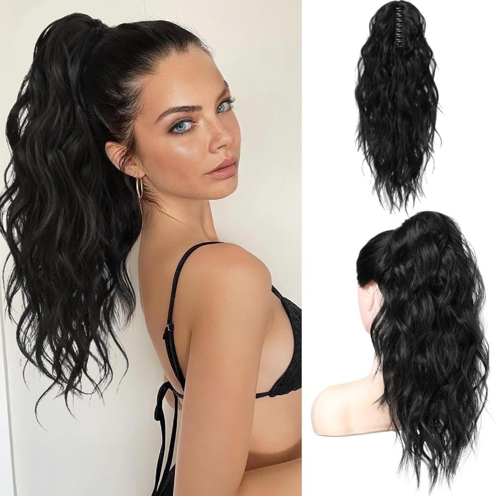 Long Natural Wavy Ponytail Extension Clip for Women 20 Inch Synthetic Hairpiece Claw Clip On