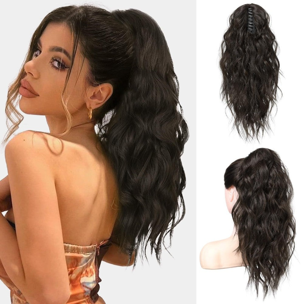 Long Natural Wavy Ponytail Extension Clip for Women 20 Inch Synthetic Hairpiece Claw Clip On