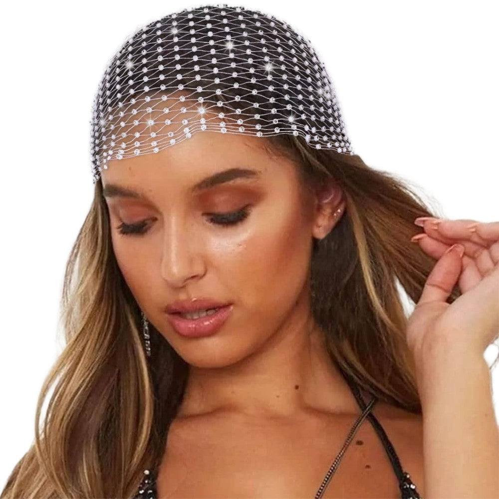 Rhinestone Mesh Head Wrap Sparkling Crystal Hair Scarf for Women Elegant Headpiece