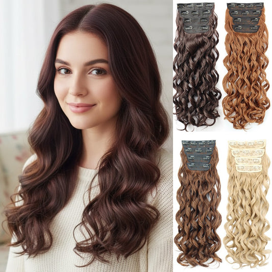 Wavy Clip-in Hair Extensions 4 pcs Synthetic Hair 20-inch Extensions for Instant Volume & Length