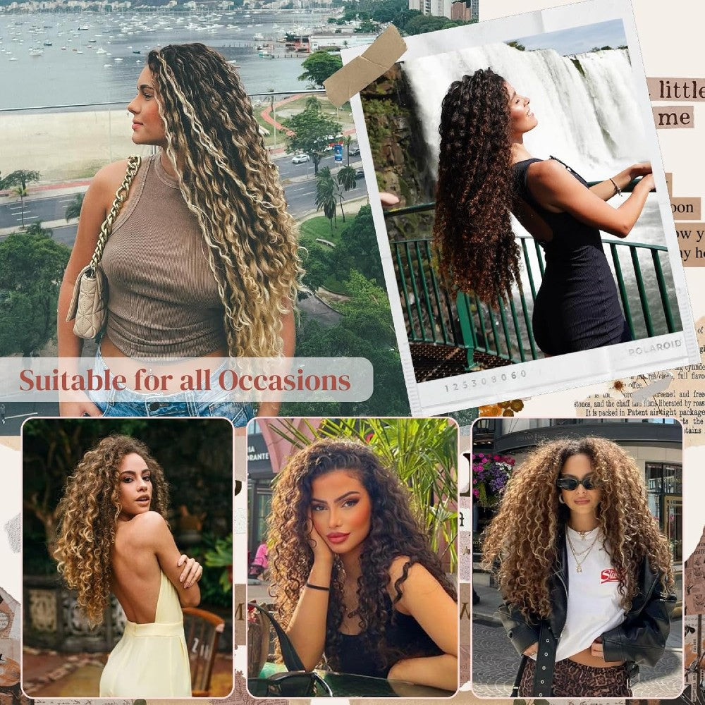 Natural Curly Hair 4-Piece Clip-In Extensions Synthetic Hair 20-inch for Instant Volume & Length