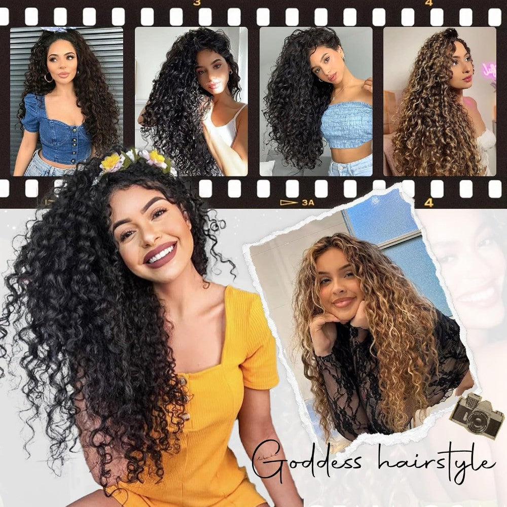 Natural Curly Hair 4-Piece Clip-In Extensions Synthetic Hair 20-inch for Instant Volume & Length