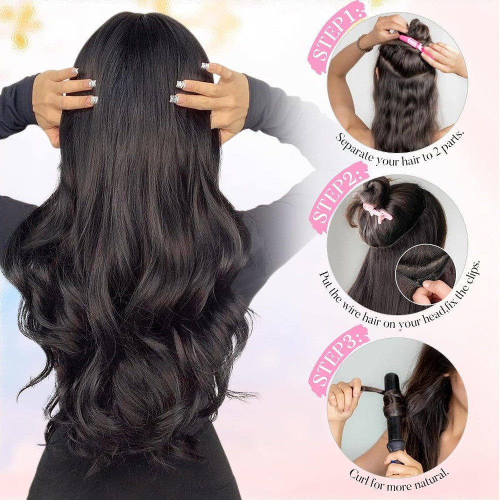 Invisible Wire/Clip-In Hair Extensions 20 inch Natural Wavy Secure Max Volume Seamless Halo Design